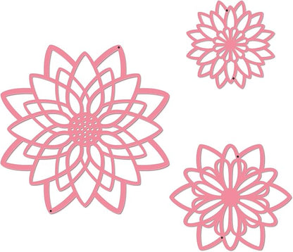 3 Pieces Metal Flowers Wall Decor, Black Wall Decoration Metal, Flower Art Wall Decor Farmhouse Wall Decorations Multiple Flowers Hanging Decor for Bathroom Living Room Home Kitchen Garden Office (Pink Concise)