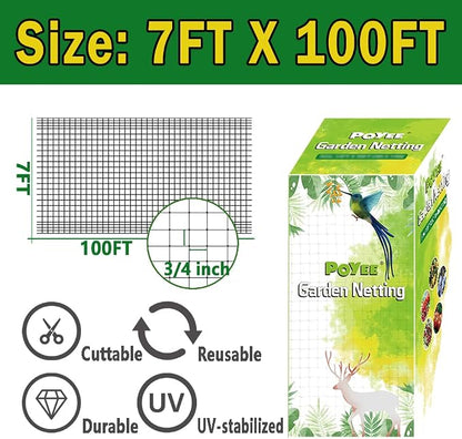 POYEE Bird Netting, 7.5x100FT Heavy Duty Garden Netting | Deer Netting for Fruit Trees Plants Strawberry Blueberry Bush Protection Anti Birds, Deers, Squirrels and Other Animals