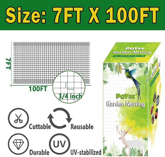 POYEE Bird Netting, 7.5x100FT Heavy Duty Garden Netting | Deer Netting for Fruit Trees Plants Strawberry Blueberry Bush Protection Anti Birds, Deers, Squirrels and Other Animals
