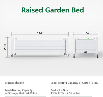 PatioZen Raised Garden Bed with Wheels, 21 Gallon Self-Watering Outdoor Raised Planter Box with Drainage Plug & Gauge for Vegetables Flowers Herbs, Rustproof Resin for Backyard Patio Porch (Ashen)