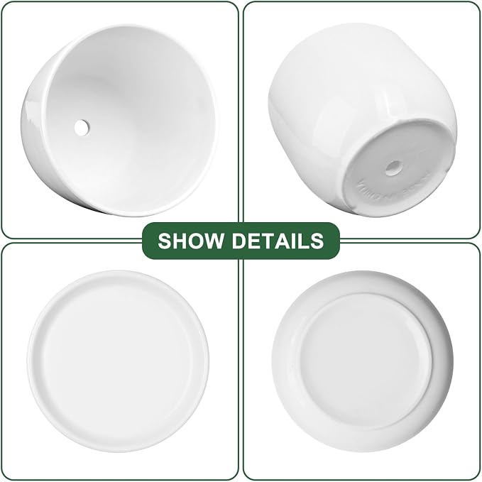 6.7 + 5.5 Inch Plant Pot, Ceramic Planter with Drainage and Saucer, Ceramic Pots for Plants, Indoor Plant pots,Succulent Pot Orchid Pots(Smooth White,Plant Pot Only)