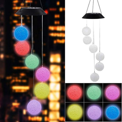 MorTime LED Solar Crystal Ball Wind Chime, 25" Mobile Hanging Wind Chime for Home Garden Decoration, Automatic Light Changing Color
