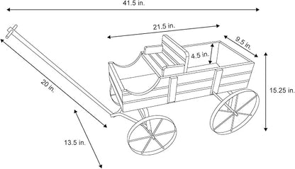Shine Company Decorative Wagon Garden Planter, Wooden Wagon Yard Décor for Outdoor Plants, Small, Red