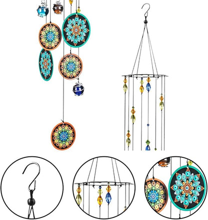YU FENG 23.5 Inch Metal Flower Wind Chimes, Boho Window Hanging Decor | Chakra Glass Beaded Design, Colorful Mosaic Ornament, Spiritual Hanging Decoration for Patio Garden Home Window