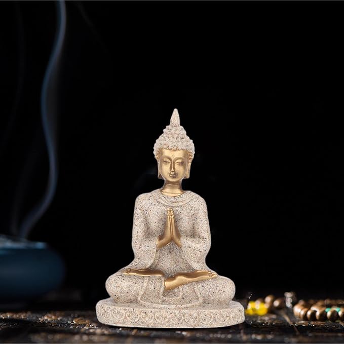 AUNMAS Buddha Statue 3Inch Small Meditation Sitting Carving Figurine Craft Statue for Home Office Desktop Decor Yoga Room Zen Garden Decoration Ornament