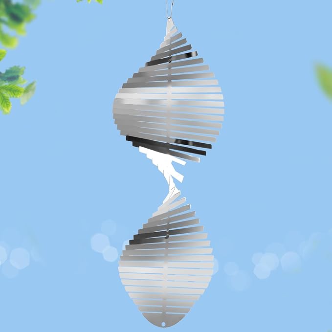 Stainless Steel Wind Spinners Outdoor Garden Decor, Gifts for Women Mom,3D Metal Reflective Bird Devices Deterrent to Keep Scare Woodpecker Pigeon Away Outside Patio Yard House (Silver Spiral,10 Inch)