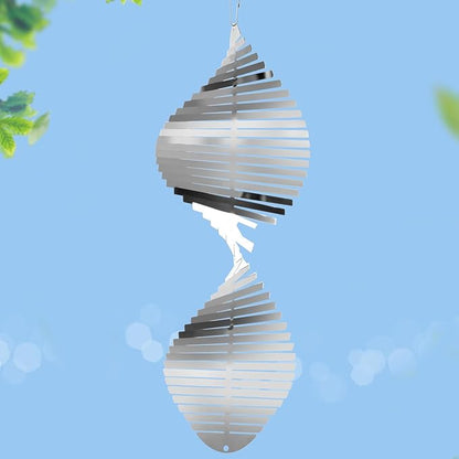 Stainless Steel Wind Spinners Outdoor Garden Decor, Gifts for Women Mom,3D Metal Reflective Bird Devices Deterrent to Keep Scare Woodpecker Pigeon Away Outside Patio Yard House (Silver Spiral,10 Inch)