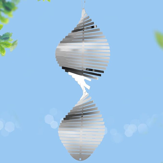 Stainless Steel Wind Spinners Outdoor Garden Decor, Gifts for Women Mom,3D Metal Reflective Bird Devices Deterrent to Keep Scare Woodpecker Pigeon Away Outside Patio Yard House (Silver Spiral,10 Inch)