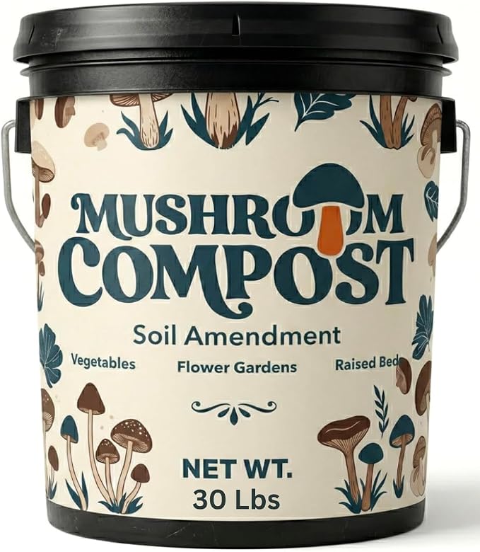 Mushroom Soil Compost Pail, Organic Nutrient-Rich Garden Soil for Vegetables, Flowers, Raised Beds, Lawn & Planting Mix (30 lb)