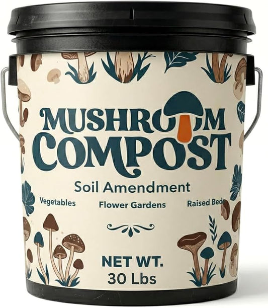 Mushroom Soil Compost Pail, Organic Nutrient-Rich Garden Soil for Vegetables, Flowers, Raised Beds, Lawn & Planting Mix (30 lb)