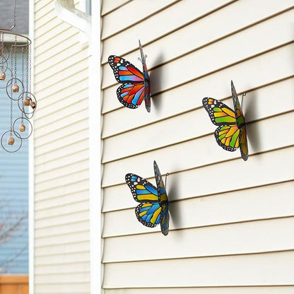 EOORAU Metal Butterfly Wall Decor - 3 Pack Lifelike Butterflies Wall Art Sculpture Hanging Decorations for Indoor or Outdoor, Yard Patio Fence Garden Decoration