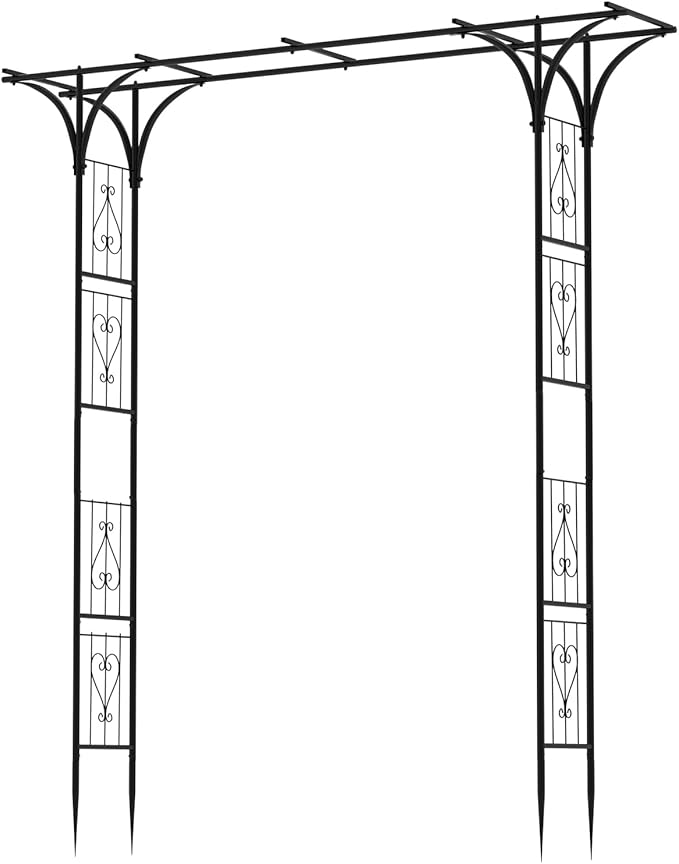 7FT Garden Arch Arbor, Steel Frame Stand Trellis for Climbing Plants, Outdoor Archway Gate for Wedding Ceremony Decoration Party Vines Lawn Courtyard Patio Backyard