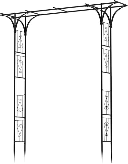 7FT Garden Arch Arbor, Steel Frame Stand Trellis for Climbing Plants, Outdoor Archway Gate for Wedding Ceremony Decoration Party Vines Lawn Courtyard Patio Backyard