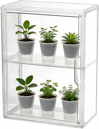 Mini Greenhouse for Indoor, Clear Stackable Green House with Magnetic Waterproof Door for Small Plants, 14”x10.5”x5.5”