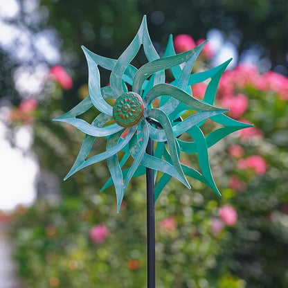 Viveta Metal Wind Spinners,53.5" Kinetic Wind Sculptures | Green Garden Pinwheels Double Layer Windmill for Outdoor Patio Lawn Yard