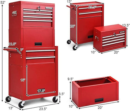 ARLIME 6-Drawer Rolling Tool Chest, Tool Storage Cabinet W/Sliding Drawers, Detachable Top Box & Locking System, Removable Toolbox Organizer for Garage & Warehouse (Red)