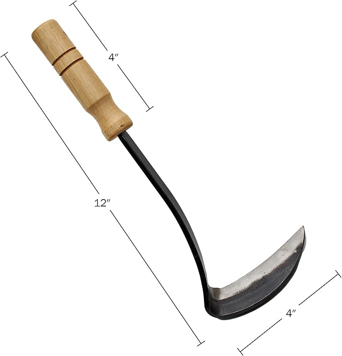 Kings County Tools Japanese Made Weeding Sickle Tool | Nejiri Kama | Razor Sharp 4" Drop Forged Steel Blade | Designed for Strength, Durability, and Quick Weed Removal | 7" Overall Length