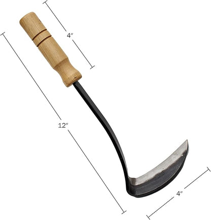 Kings County Tools Japanese Made Weeding Sickle Tool | Nejiri Kama | Razor Sharp 4" Drop Forged Steel Blade | Designed for Strength, Durability, and Quick Weed Removal | 7" Overall Length