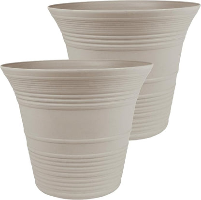 The HC Companies 14 Inch Sedona Round Self Watering Planter Pots, Lightweight UV-Resistant Plastic Indoor & Outdoor Planters, 2-Pack Flower Pots for Garden & Home Decor, Cottage Stone