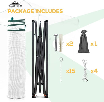 EAGLE PEAK 9x4 Portable Walk in Greenhouse, Pop Up Indoor Outdoor Greenhouse, Green House Kit with Zippered Roll-Up Doors and Windows, Lean-to Design, PE Cover, Clear/White