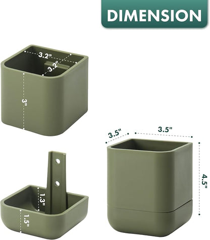 Phoenix Vine 3.5 Inch Wall Mounted Self-Watering Planter Pot for Indoor Houseplants and Herbs | Hanging Planter for Window Sills, Bathroom Walls, Home & Office Décor, Olive, Set of 4, 01-A-F-4