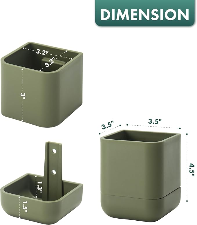Phoenix Vine 3.5 Inch Wall Mounted Self-Watering Planter Pot for Indoor Houseplants and Herbs | Hanging Planter for Window Sills, Bathroom Walls, Home & Office Décor, Olive, Set of 2, 01-A-F-2
