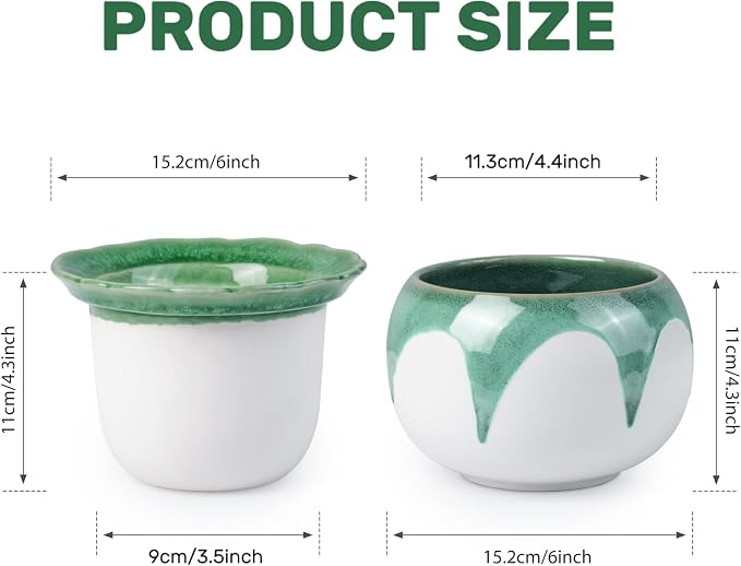 African Violet Pots, 6 Inch Self Watering Pots for Indoor Plants, Easy Plant Self Watering Planter, Ceramic Plant Pot with Absorbent Inner Pot for Flowers - Gradient Green (No Plants)