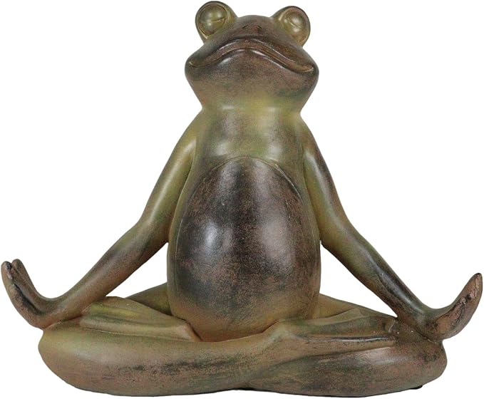Ebros Gift Rustic Zen Meditation Contented Yoga Frog Garden Statue Meditating Buddha Frog Wisdom Koan Decorative Sculpture 14" Long
