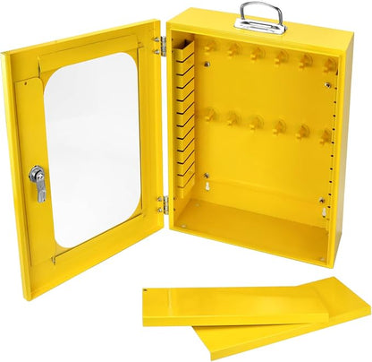 QWORK Lockout Tagout Cabinet, Heavy Duty Station Cabinet with Clear Door & Lock,Wall Mounted Box Cabinet, Steel Construction, Large Capacity Storage for Machine Service, Yellow