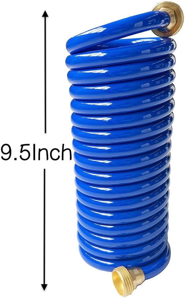 SANFU PU Recoil Garden Water Hose 3/8"ID(9.5 x 12.7mm) x 15ft Premium with 3/4"Inch Brass Fittings Retractable, Outdoor Patio Hose Marine&Boat, Blue(15')