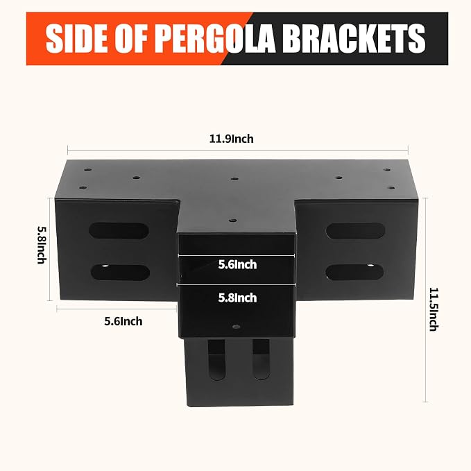 2 Pcs 4"x 4" Pergola Brackets(Actual Fit : 3.6“x3.6“) Post | 4-Way 90° Right Angle Corner Bracket|DIY Pergola Kit with Black Powder Support Gazebos|Patio PergolasCoated