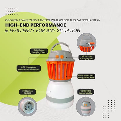 (GG-ZAPPY) Zappy Rechargeable Lantern with Built in Bug Zapper, USB Rechargeable Lantern, 330 Lumens, Orange