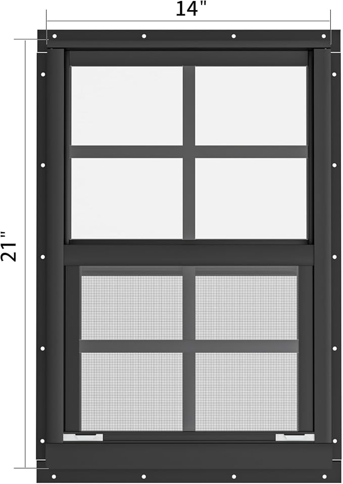 2 Pack Shed Windows 14" W x 21" H Flush Mount, Black Household Windows for Playhouses, Barns, Chicken Coop