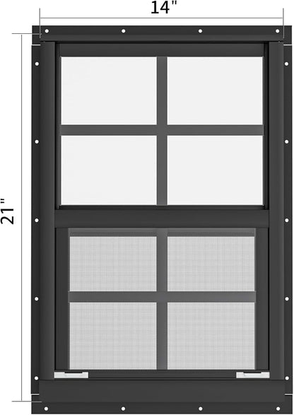 2 Pack Shed Windows 14" W x 21" H Flush Mount, Black Household Windows for Playhouses, Barns, Chicken Coop