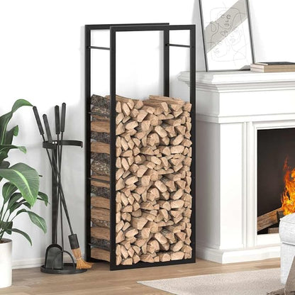vidaXL sturdy Steel Firewood Rack, large-capacity Matt Black Log Holder, weather- Fireplace Wood Storage, 19.7"x11"x52", Indoor/Outdoor Log stand