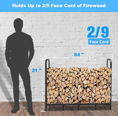5.3ft Firewood Rack Holder, Adjustable Heavy Duty Fire Log Stacker Stand for Fireplace, Outdoor Indoor Metal Wood Pile Storage Organizer, Patio Logs Stand tool, Black