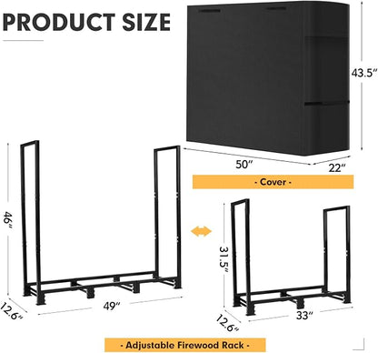 nalone 4FT Outdoor Firewood Rack with Cover, Heavy Duty Square Strong Stand Rack with Waterproof Cover for Fireplace Fire Pits Wood Pile Storage Holder Lumber Rack