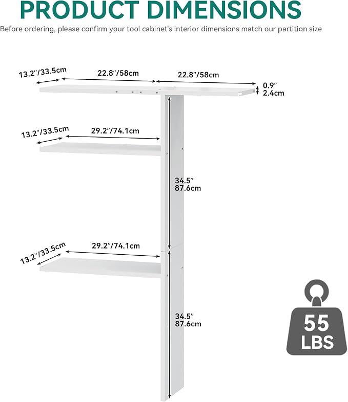 YITAHOME 60cuft Vertical Storage Shed Shelf, Weatherproof Metal Shelf for 60 cu ft Tool Cabinet, Ideal for Outdoor Use, Easy Assembly,45.6" L X 13.2" W X 69" H, White