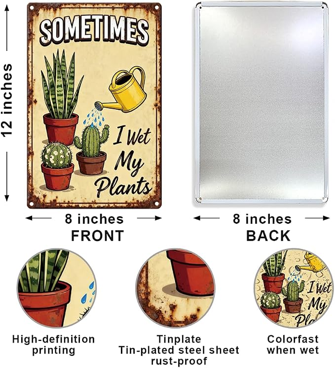 Garden Metal Tin Sign,Sometimes I Wet My Plants Sign | Vintage Funny Wall Art for Outdoor Garden Greenhouse Yard Wall Decor