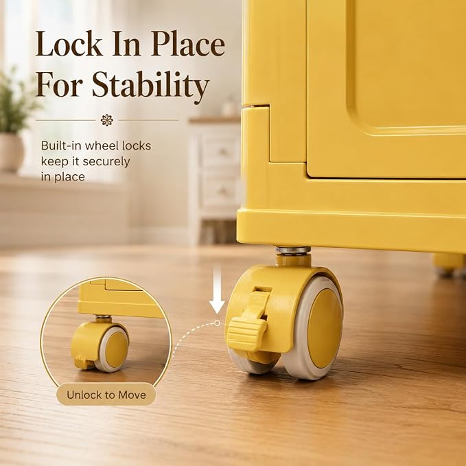 Foldable Storage Cabinet with Doors & Locking Wheels, 5-Tier Large-Capacity Organizer, No-Tool Setup, Impact-Resistant ABS Construction for Dorm, Pantry, Laundry, and Living Spaces