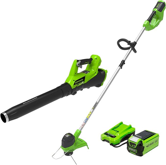 Greenworks 40V Cordless String Trimmer and Leaf Blower Combo Kit, 2.0Ah Battery and Charger Included & Greenworks 0.065" Dual Line Replacement String Trimmer Line Spool, 3 count (Pack of 1)