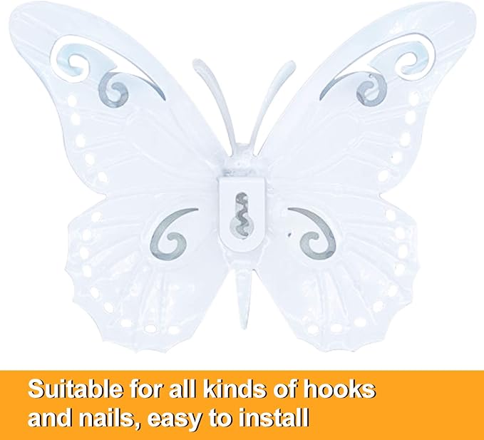 Metal Butterfly Outdoor Wall Decor- 6.5'' Double Wings Butterflies, Hanging Decorations for Fence Garden Yard Patio