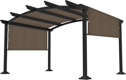 11' × 7' Pergola Shade Cover Universal Replacement Canopy Cover Outdoor Durable Fabric Sun Shade Cloth for Deck Patio Porch Backyard Gazebo with Grommets & Weighted Rods, Brown