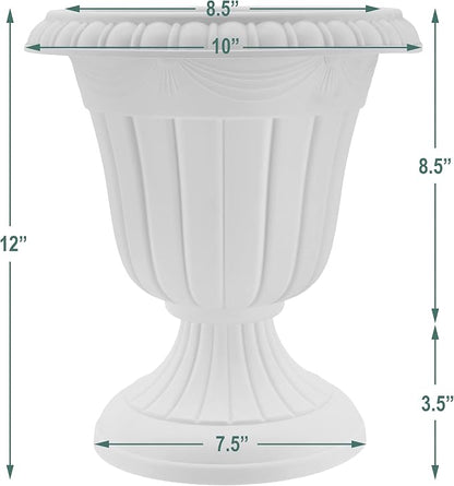 Arcadia Garden Products PL20BK Classic Traditional Plastic Urn Planter, Indoor or Outdoor Garden Decor, Flower Pot Vase 10x12 - Black