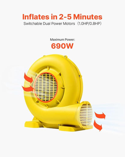 VEVOR Inflatable Blower, Electric Air Blower, Bounce House Blowing Pump, Commercial Corded Fan Pump for Castle Wate Slides Water Slide Bouncy Castle