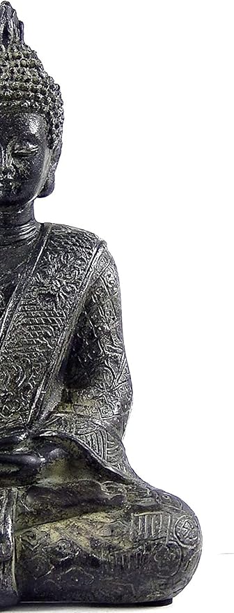 Bellaa Buddha Statue Zen Home Decor Mindfulness Meditation Sculpture Peace Harmony Dhyana Mudra Sitting Blessing Altar Figurine Vintage Black 22739