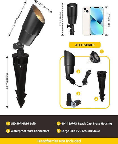 COLOER Brass Low Voltage Landscape Spotlight Fixture(Black) 4-Pack with Bulb,12V AC/DC Outdoor Spot Lights for Yard, Directional Garden Patio Spot Up Light(101B-Black)
