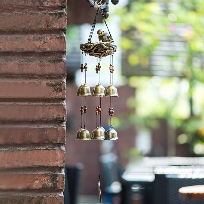 Bird Nest Wind Chime, Bird Bells Chimes with 12 Wind Bells for Glory Mother’s Love Gift, Garden Backyard Church Hanging Decor, Bronze