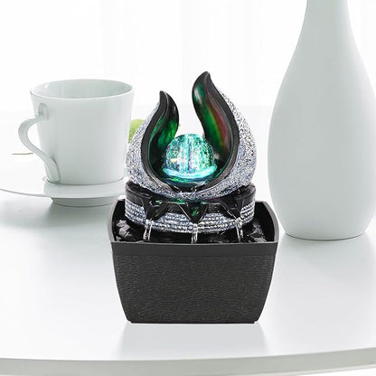Tabletop Water Fountains Indoor, 3 Gears Desktop Fountain with Led Rolling Ball, Table Top Small Water Feature Interior Zen Relaxation Decor for Home Bedroom Living Room Office Apartment