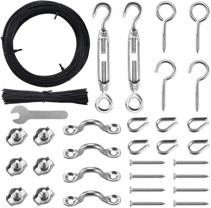 Outdoor Lights Hanging Kit,Globe String Light Suspension Kit,100FT Black Vinyl-Coated 304 Stainless Steel Guide Wire Cable,Include Wire Rope Tension Turnbuckle and Eye Hooks